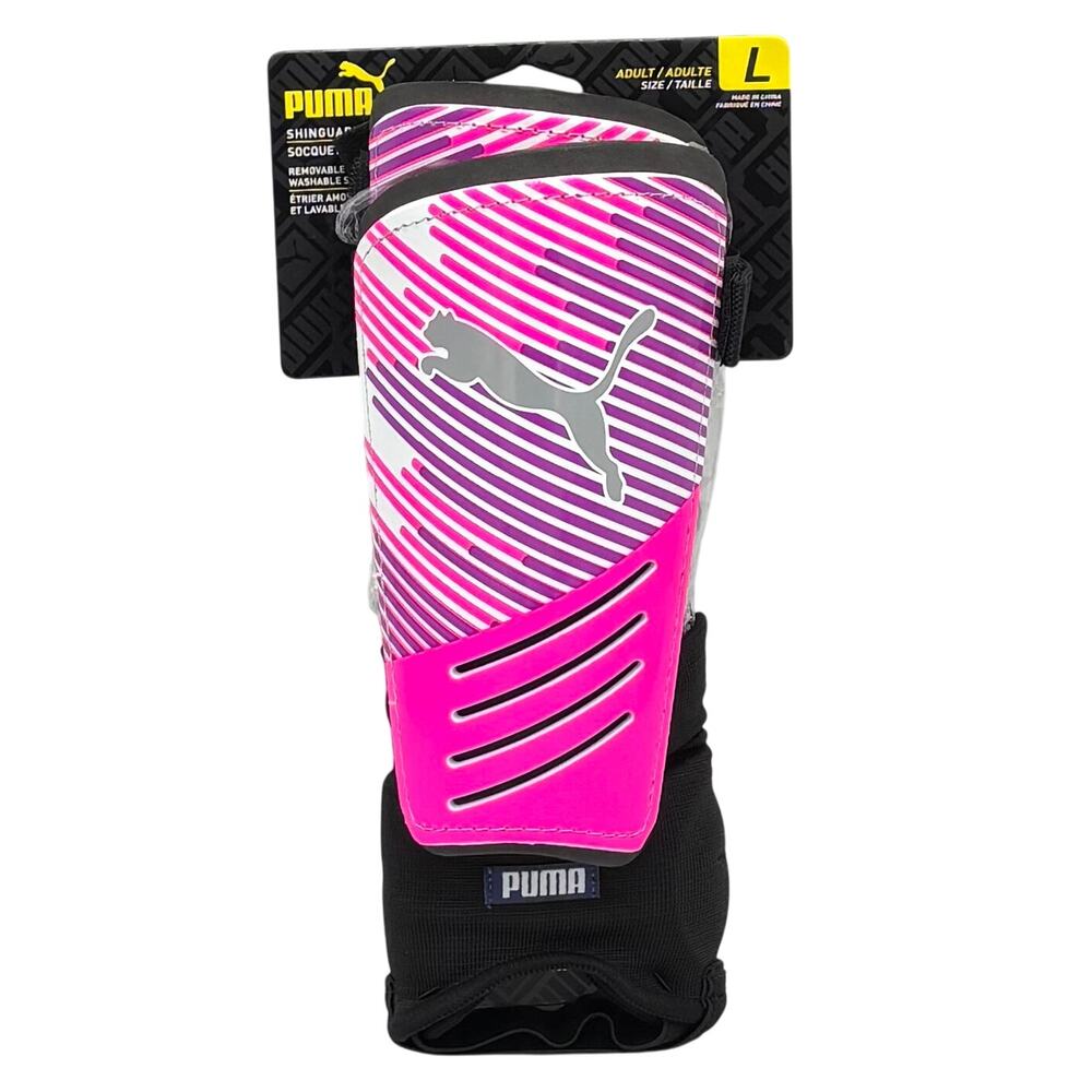 Puma Strike Soccer Shin Guards Adult L Large Pink Washable Stirrup Ankle Socks